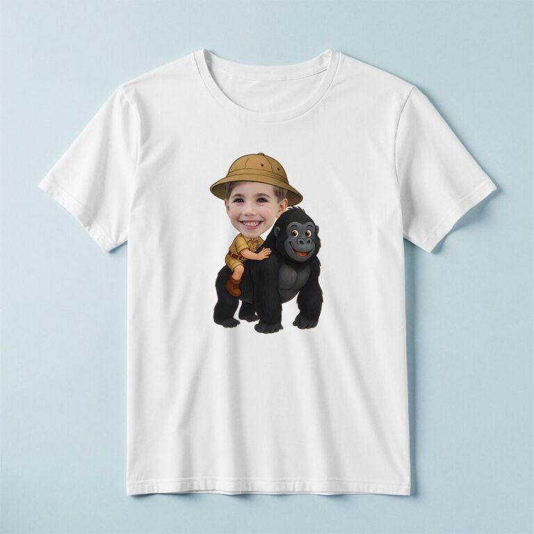 Custom Gorilla Safari Large Black-And-Gray Face Cutout – T-shirt Custom Gorilla Safari Large Black-And-Gray Face Cutout shown on a T-shirt mockup