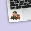 Custom Farmer Towing a Wagon of Animals Face Cutout – Sticker Custom Farmer Towing a Wagon of Animals Face Cutout shown on a sticker mockup