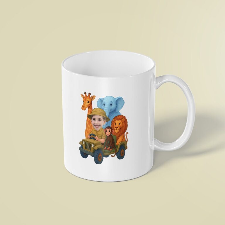 Custom Safari Driver with Jungle Animals Face Cutout – Mug Custom Safari Driver with Jungle Animals Face Cutout shown on a mug mockup