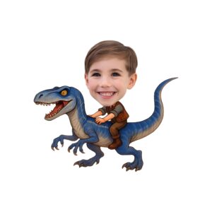 Custom Child Riding a Blue Raptor Face Cutout – Original Custom Child Riding a Blue Raptor Face Cutout design preview