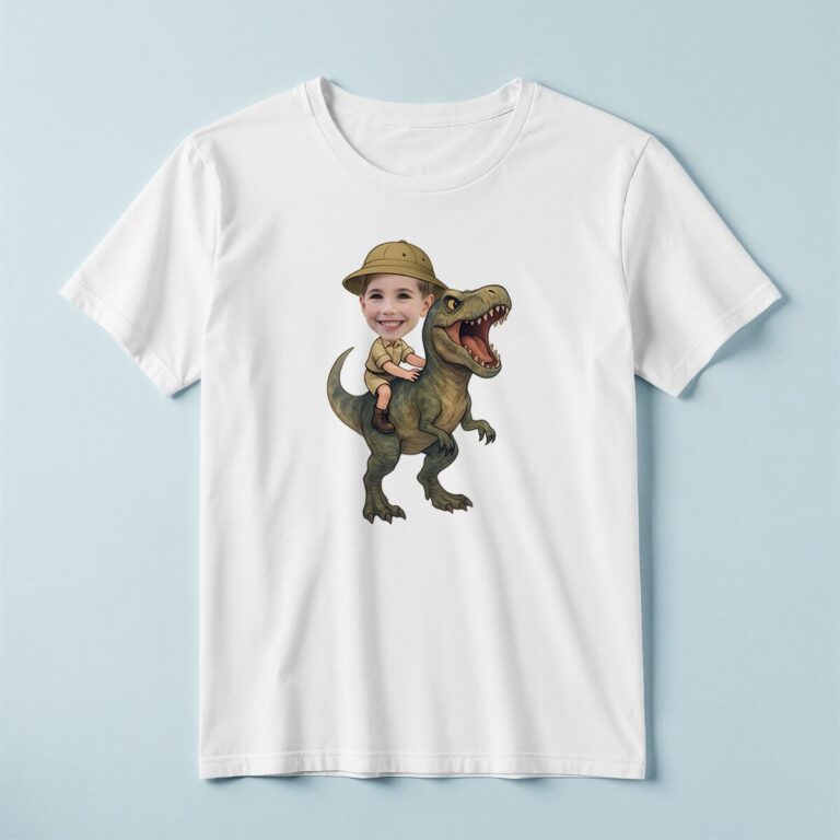 Custom Green Tyrannosaur Tan Safari Helmet Face Cutout – T-shirt Custom Green Tyrannosaur Tan Safari Helmet Face Cutout shown on a T-shirt mockup