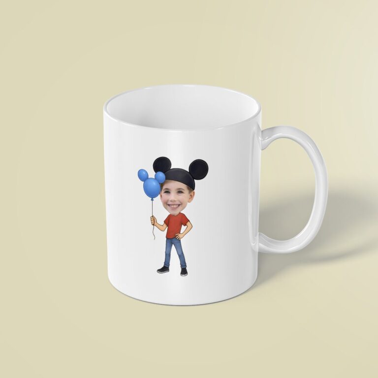 Custom Round-Ear Birthday Child Holding Face Cutout – Mug Custom Round-Ear Birthday Child Holding Face Cutout shown on a mug mockup