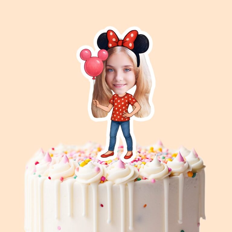 Custom Polka-Dot Bow Birthday Child Holding Face Cutout – Cake Topper Custom Polka-Dot Bow Birthday Child Holding Face Cutout shown on a cake topper mockup