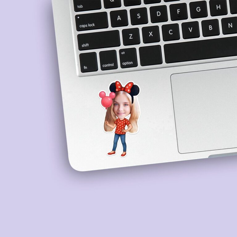 Custom Polka-Dot Bow Birthday Child Holding Face Cutout – Sticker Custom Polka-Dot Bow Birthday Child Holding Face Cutout shown on a sticker mockup