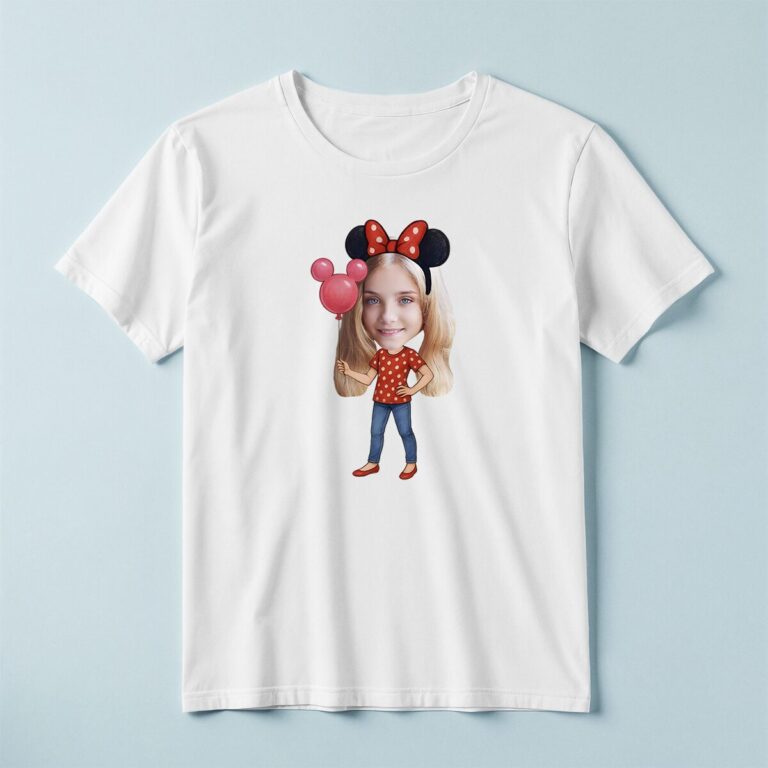 Custom Polka-Dot Bow Birthday Child Holding Face Cutout – T-shirt Custom Polka-Dot Bow Birthday Child Holding Face Cutout shown on a T-shirt mockup
