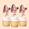 Custom Female Baseball Pitcher Face Cutout – Cupcake Topper Custom Female Baseball Pitcher Face Cutout shown on a cupcake topper mockup