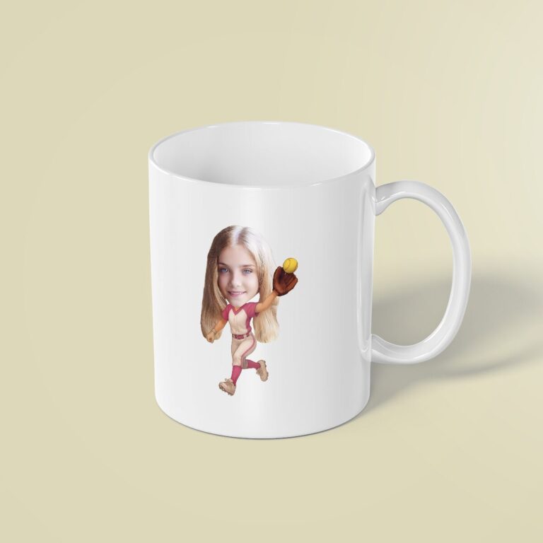Custom Female Baseball Pitcher Face Cutout – Mug Custom Female Baseball Pitcher Face Cutout shown on a mug mockup