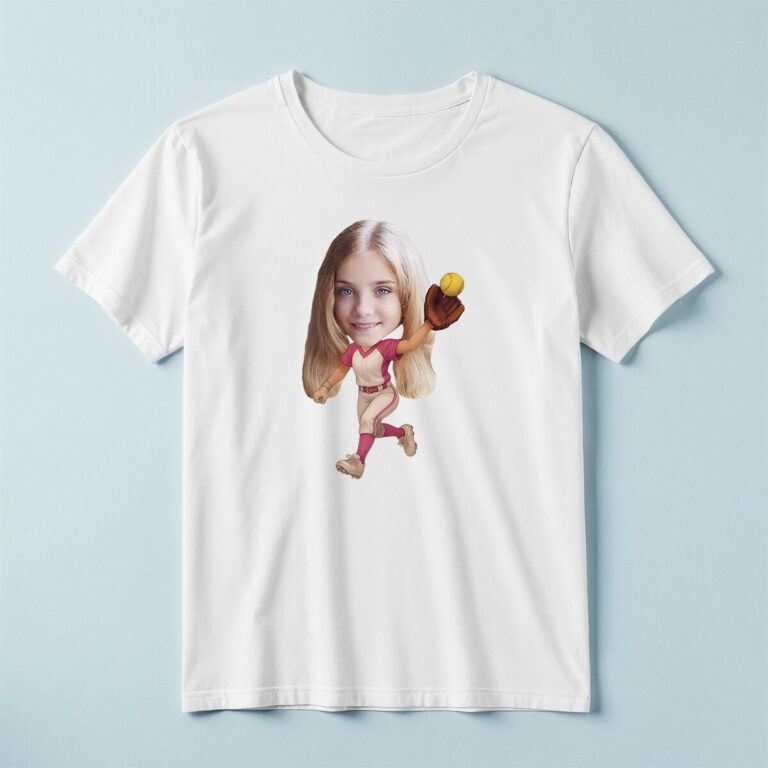 Custom Female Baseball Pitcher Face Cutout – T-shirt Custom Female Baseball Pitcher Face Cutout shown on a T-shirt mockup