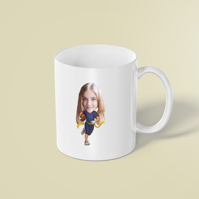 Custom Female American Football Runner Face Cutout – Mug Custom Female American Football Runner Face Cutout shown on a mug mockup
