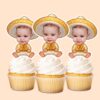 Custom Baby in a Gold Embroidered Charro Face Cutout – Cupcake Topper Custom Baby in a Gold Embroidered Charro Face Cutout shown on a cupcake topper mockup