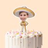 Custom Gold Embroidered Charro Outfit Face Cutout – Cake Topper Custom Gold Embroidered Charro Outfit Face Cutout shown on a cake topper mockup