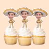 Custom Gold Embroidered Charro Outfit Face Cutout – Cupcake Topper Custom Gold Embroidered Charro Outfit Face Cutout shown on a cupcake topper mockup