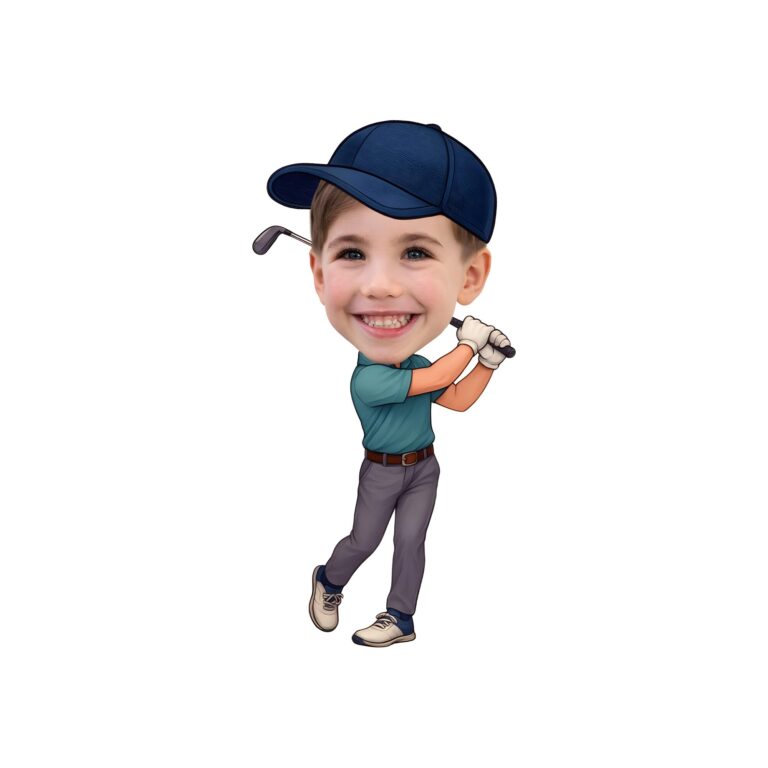 Custom Golfer Completing a Swing Navy Cap Face Cutout – Original Custom Golfer Completing a Swing Navy Cap Face Cutout design preview