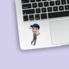 Custom Golfer Completing a Swing Navy Cap Face Cutout – Sticker Custom Golfer Completing a Swing Navy Cap Face Cutout shown on a sticker mockup