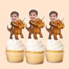 Custom Child Riding an Orange Triceratops Face Cutout – Cupcake Topper Custom Child Riding an Orange Triceratops Face Cutout shown on a cupcake topper mockup