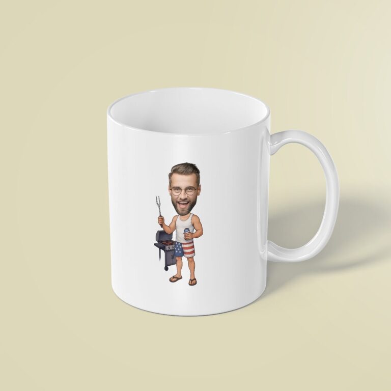 Custom Patriotic Backyard Griller Face Cutout – Mug Custom Patriotic Backyard Griller Face Cutout shown on a mug mockup