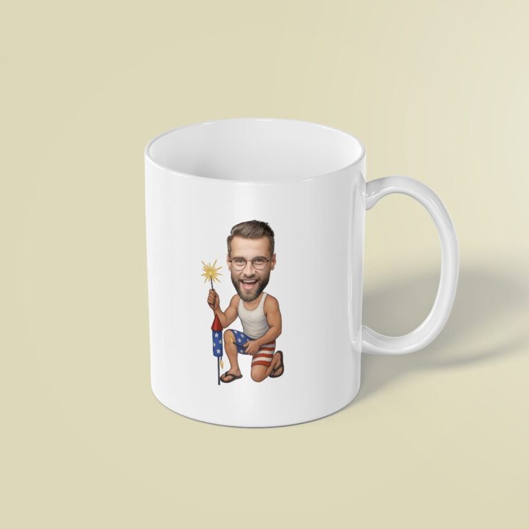 Custom Patriotic Fireworks Celebrant Face Cutout – Mug Custom Patriotic Fireworks Celebrant Face Cutout shown on a mug mockup