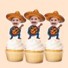 Custom Fiesta Guitarist in a Colorful Sombrero Face Cutout – Cupcake Topper Custom Fiesta Guitarist in a Colorful Sombrero Face Cutout shown on a cupcake topper mockup