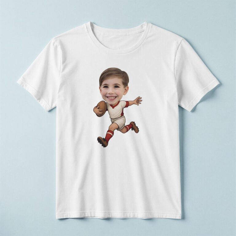 Custom Cream-Uniform Football Runner Face Cutout – T-shirt Custom Cream-Uniform Football Runner Face Cutout shown on a T-shirt mockup