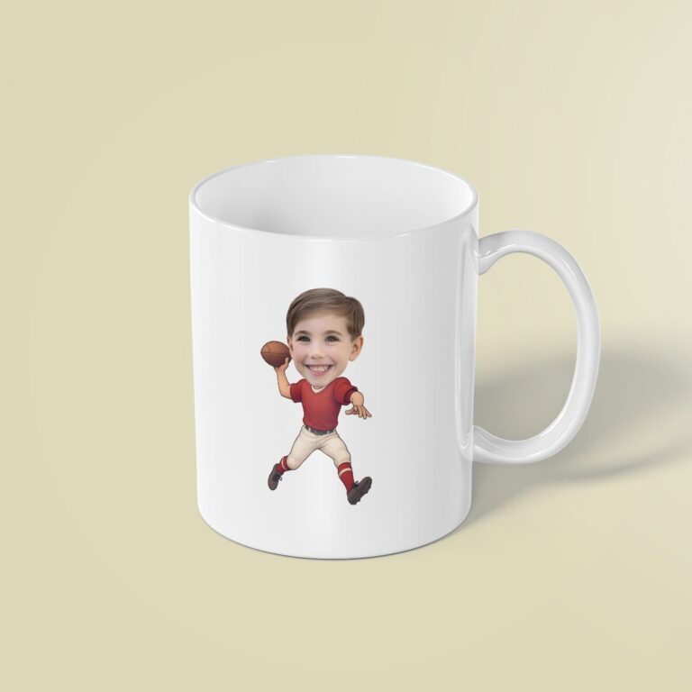 Custom Red-Shirt Football Thrower Face Cutout – Mug Custom Red-Shirt Football Thrower Face Cutout shown on a mug mockup