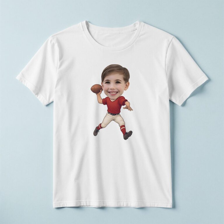 Custom Red-Shirt Football Thrower Face Cutout – T-shirt Custom Red-Shirt Football Thrower Face Cutout shown on a T-shirt mockup