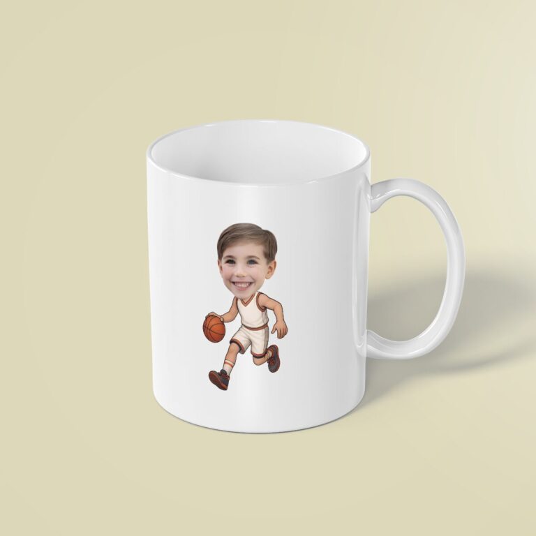 Custom White-Uniform Basketball Player Face Cutout – Mug Custom White-Uniform Basketball Player Face Cutout shown on a mug mockup