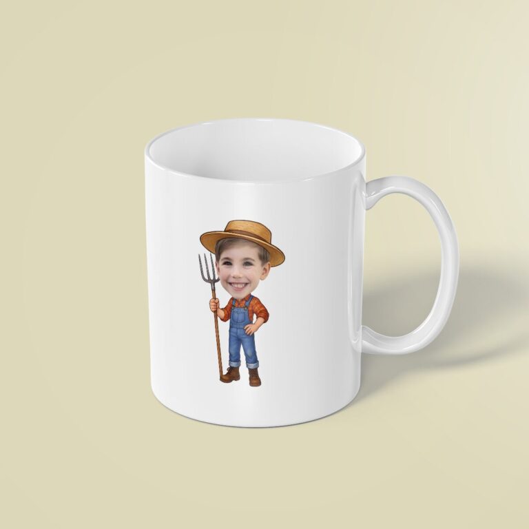 Custom Farmer Holding Orange Check Shirt Face Cutout – Mug Custom Farmer Holding Orange Check Shirt Face Cutout shown on a mug mockup