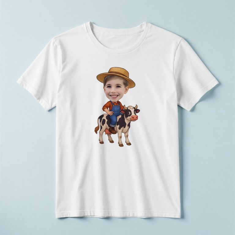 Custom Farmer Riding a Black Straw Hat Face Cutout – T-shirt Custom Farmer Riding a Black Straw Hat Face Cutout shown on a T-shirt mockup