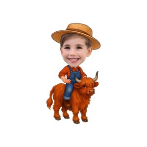 Custom Farmer Riding a Highland Cow Face Cutout – Original Custom Farmer Riding a Highland Cow Face Cutout design preview