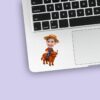 Custom Farmer Riding a Highland Cow Face Cutout – Sticker Custom Farmer Riding a Highland Cow Face Cutout shown on a sticker mockup