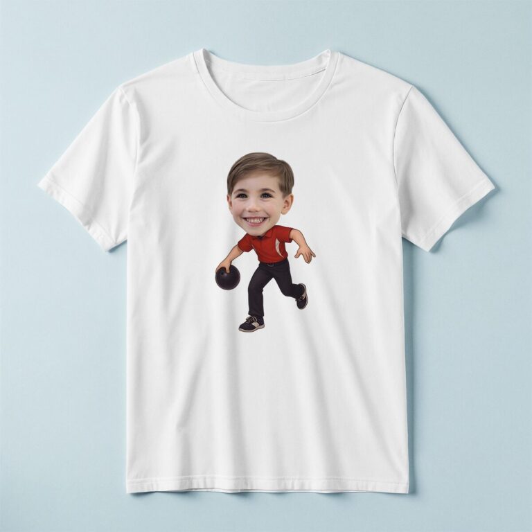 Custom Bowler Carrying a Dark Ball Face Cutout – T-shirt Custom Bowler Carrying a Dark Ball Face Cutout shown on a T-shirt mockup
