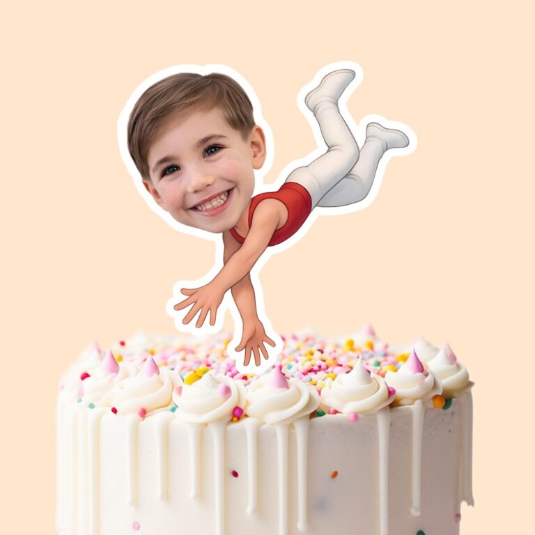 Custom Circus Acrobat in a Handstand Face Cutout – Cake Topper Custom Circus Acrobat in a Handstand Face Cutout shown on a cake topper mockup