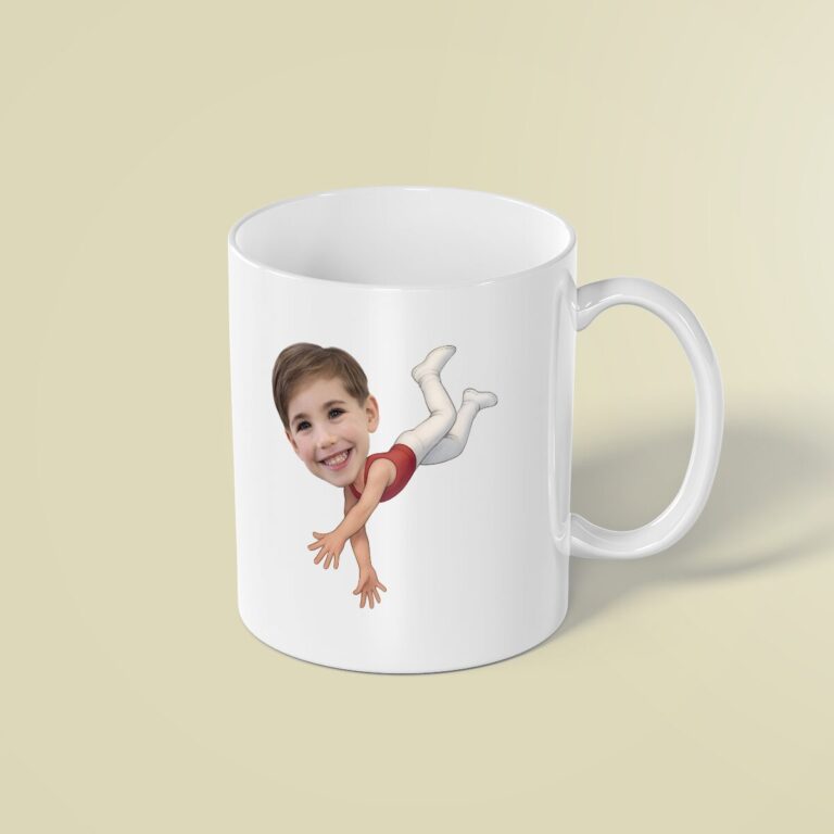 Custom Circus Acrobat in a Handstand Face Cutout – Mug Custom Circus Acrobat in a Handstand Face Cutout shown on a mug mockup