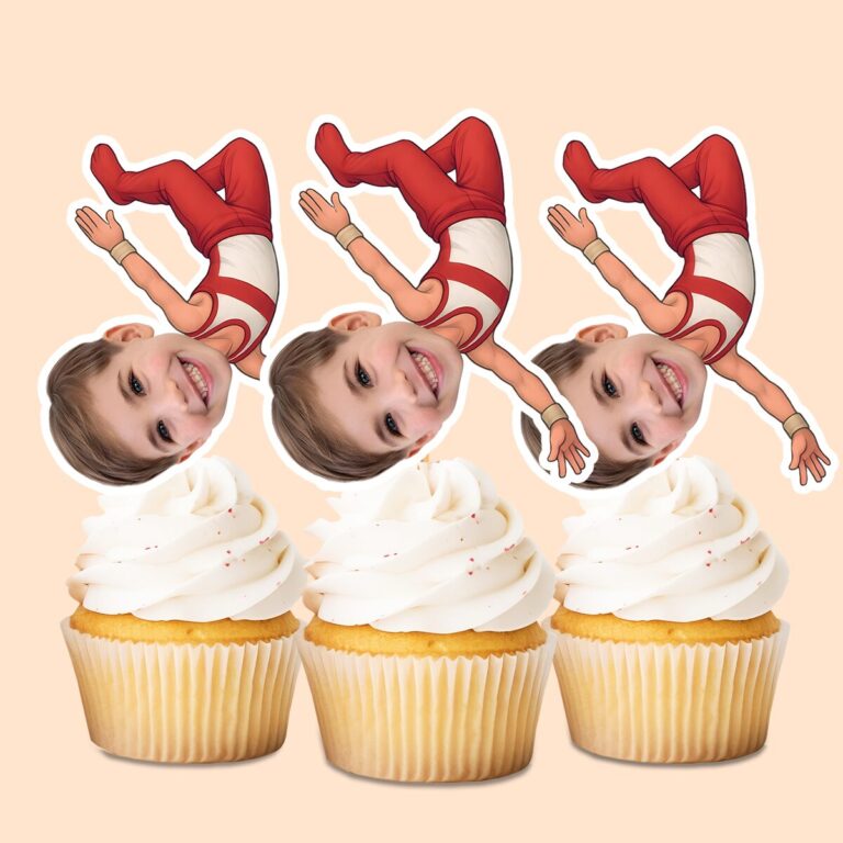 Custom Circus Acrobat in a Floor Balance Face Cutout – Cupcake Topper Custom Circus Acrobat in a Floor Balance Face Cutout shown on a cupcake topper mockup