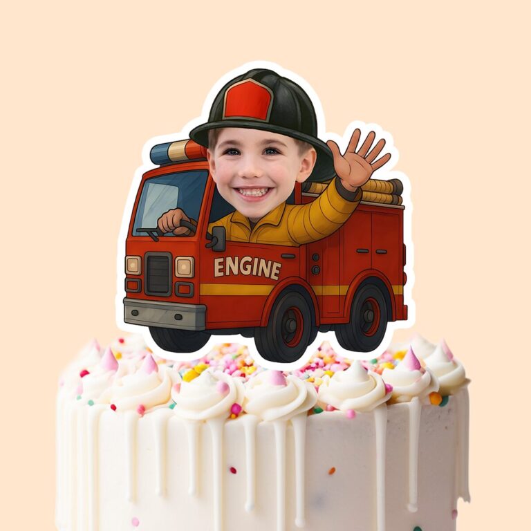 Custom Firefighter Black Firefighter Helmet Face Cutout – Cake Topper Custom Firefighter Black Firefighter Helmet Face Cutout shown on a cake topper mockup