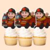 Custom Firefighter Black Firefighter Helmet Face Cutout – Cupcake Topper Custom Firefighter Black Firefighter Helmet Face Cutout shown on a cupcake topper mockup