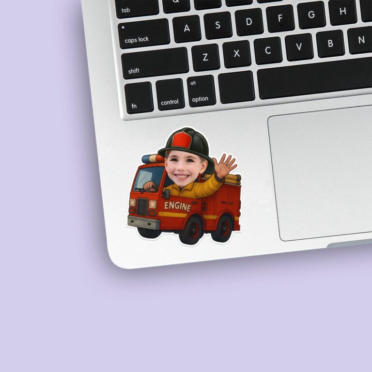 Custom Firefighter Black Firefighter Helmet Face Cutout – Sticker Custom Firefighter Black Firefighter Helmet Face Cutout shown on a sticker mockup
