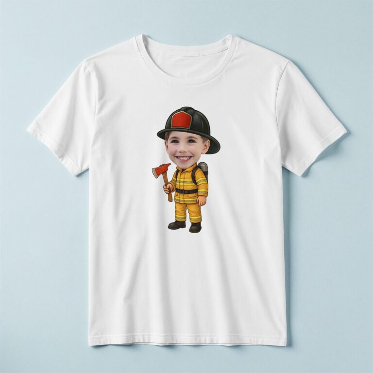 Custom Firefighter Holding an Axe Face Cutout – T-shirt Custom Firefighter Holding an Axe Face Cutout shown on a T-shirt mockup
