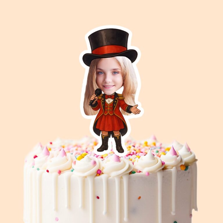 Custom Female Circus Ringmaster Face Cutout – Cake Topper Custom Female Circus Ringmaster Face Cutout shown on a cake topper mockup