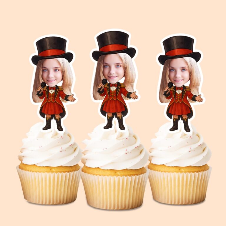 Custom Female Circus Ringmaster Face Cutout – Cupcake Topper Custom Female Circus Ringmaster Face Cutout shown on a cupcake topper mockup