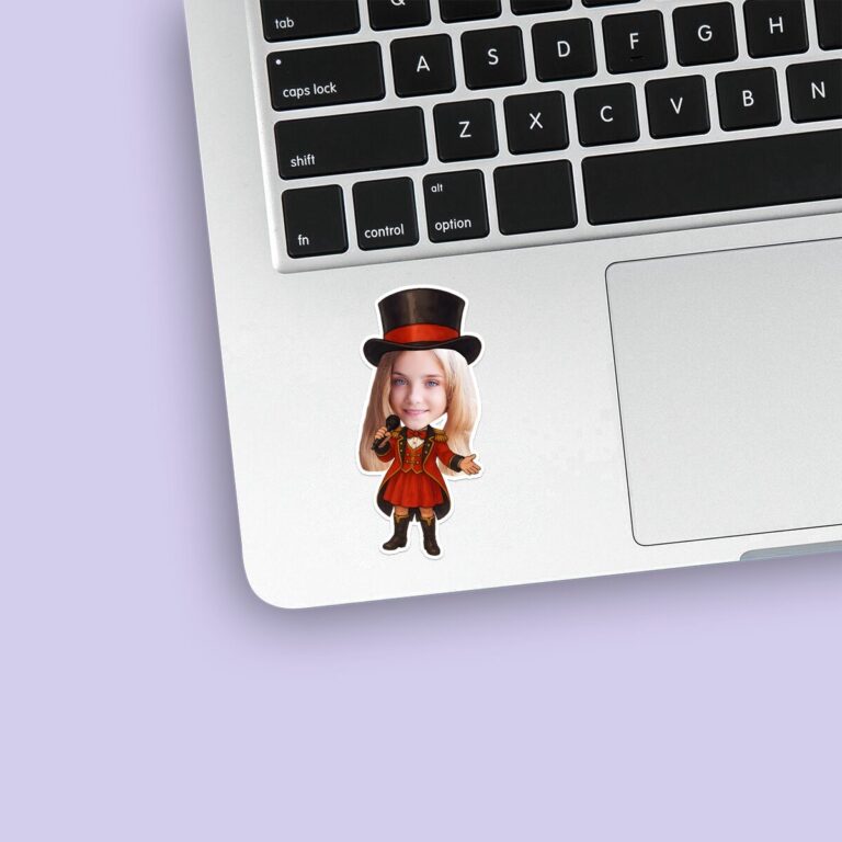 Custom Female Circus Ringmaster Face Cutout – Sticker Custom Female Circus Ringmaster Face Cutout shown on a sticker mockup