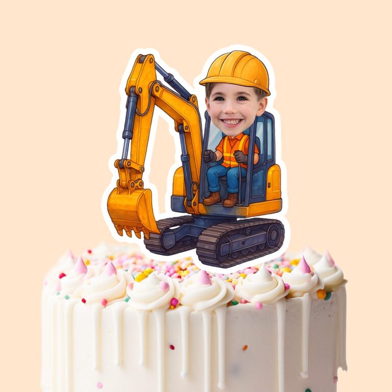 Custom Excavator Operator Blue Trousers Face Cutout – Cake Topper Custom Excavator Operator Blue Trousers Face Cutout shown on a cake topper mockup