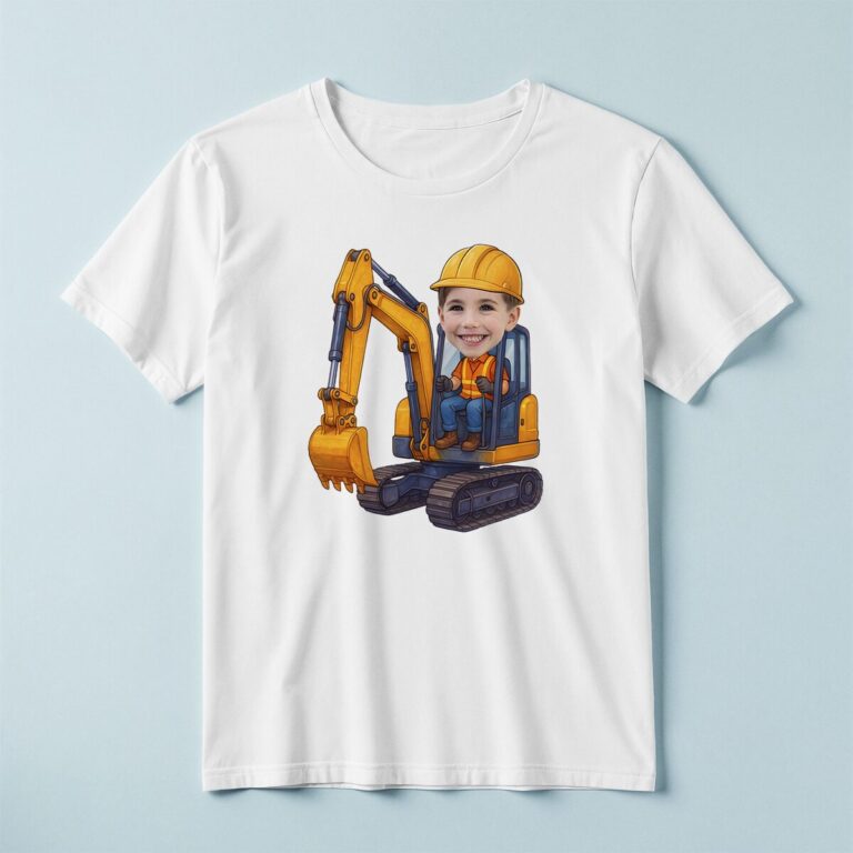 Custom Excavator Operator Blue Trousers Face Cutout – T-shirt Custom Excavator Operator Blue Trousers Face Cutout shown on a T-shirt mockup