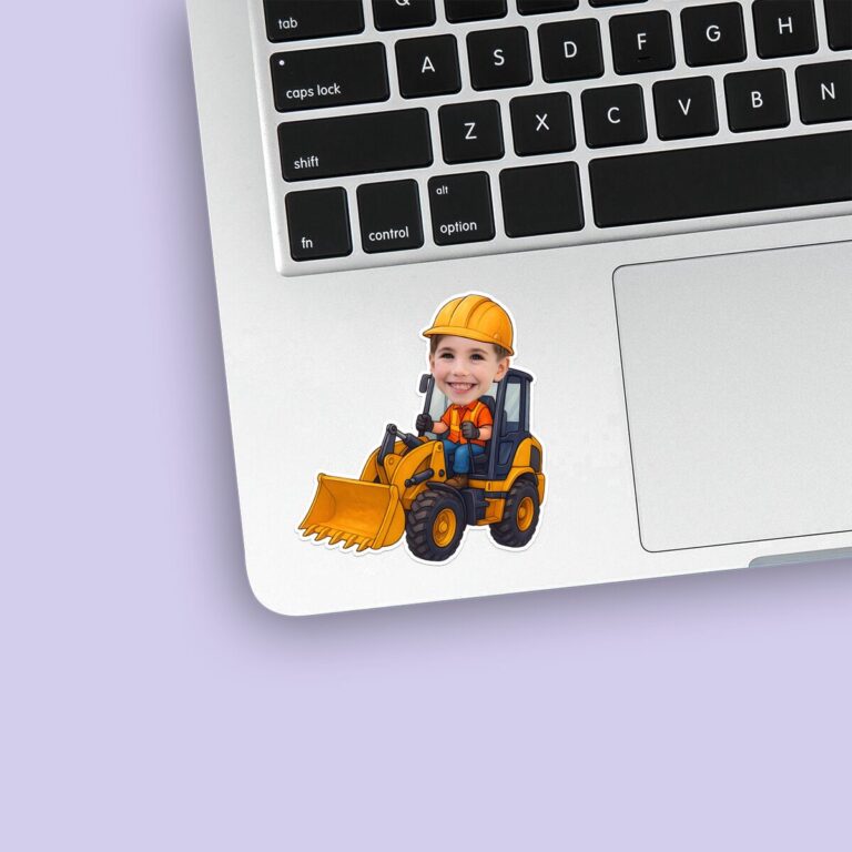Custom Front-Loader Operator Face Cutout – Sticker Custom Front-Loader Operator Face Cutout shown on a sticker mockup