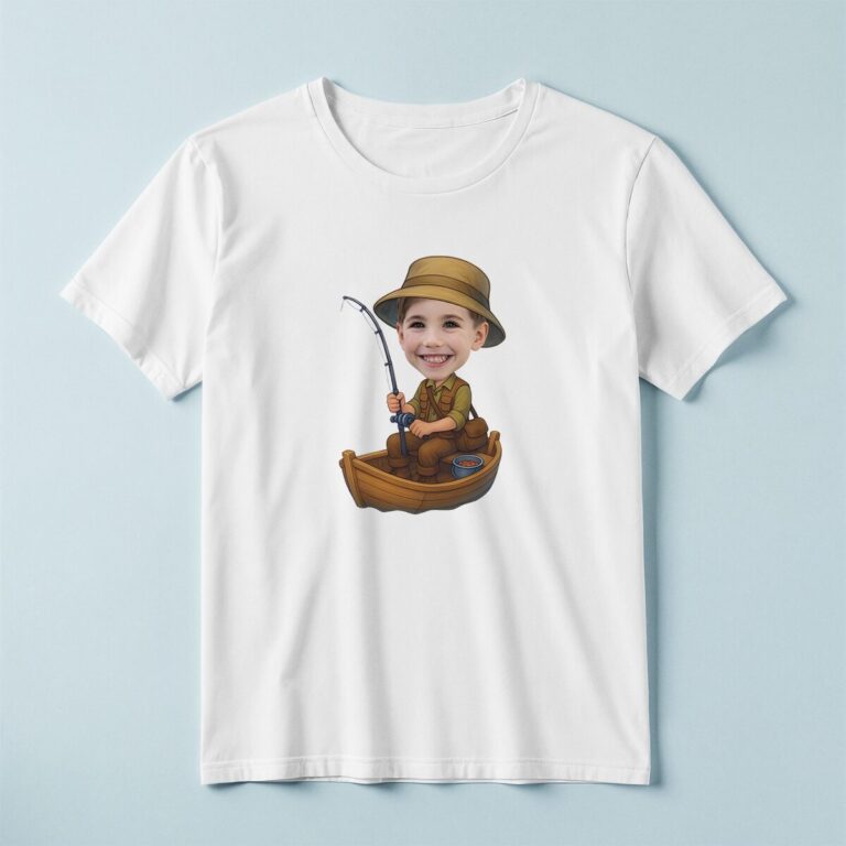 Custom Angler Fishing from a Small Boat Face Cutout – T-shirt Custom Angler Fishing from a Small Boat Face Cutout shown on a T-shirt mockup