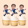 Custom Blue-Uniform White Oval Football Face Cutout – Cupcake Topper Custom Blue-Uniform White Oval Football Face Cutout shown on a cupcake topper mockup