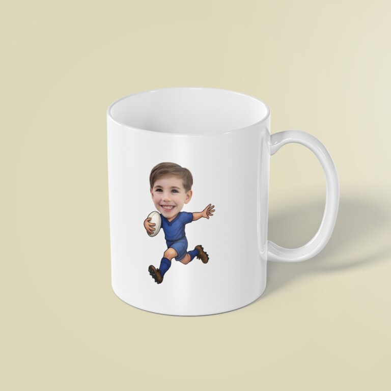Custom Blue-Uniform White Oval Football Face Cutout – Mug Custom Blue-Uniform White Oval Football Face Cutout shown on a mug mockup