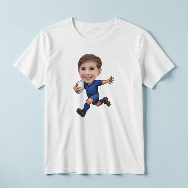 Custom Blue-Uniform White Oval Football Face Cutout – T-shirt Custom Blue-Uniform White Oval Football Face Cutout shown on a T-shirt mockup