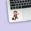 Custom Casual Bowler Carrying a Purple Ball Face Cutout – Sticker Custom Casual Bowler Carrying a Purple Ball Face Cutout shown on a sticker mockup