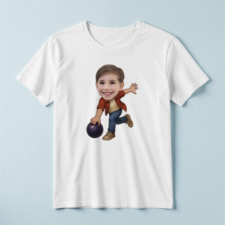 Custom Casual Bowler Carrying a Purple Ball Face Cutout – T-shirt Custom Casual Bowler Carrying a Purple Ball Face Cutout shown on a T-shirt mockup